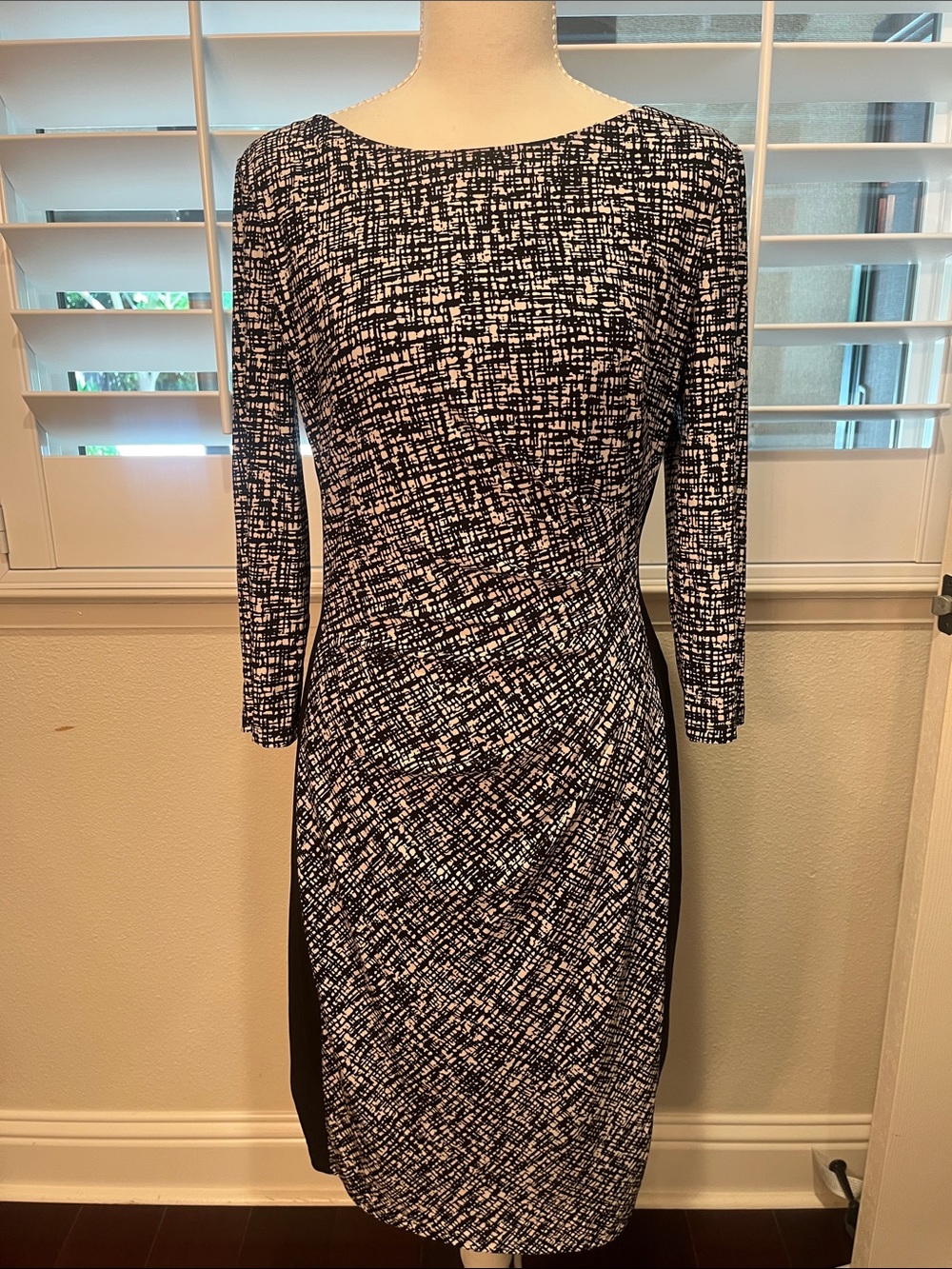 Lauren Ralph Lauren Black and White Printed Midi Sheath Dress
